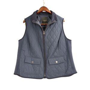 Talbots Woman Plus Size 1X Diamond Quilted Vest Ribbed Knit Navy Blue Preppy